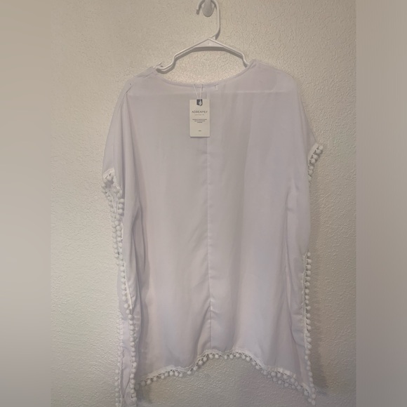 NEW! ADREAMLY Womens BEACH COVER-UP White Kafton White Pom Pom Trim Size XS/ S - Picture 5 of 5